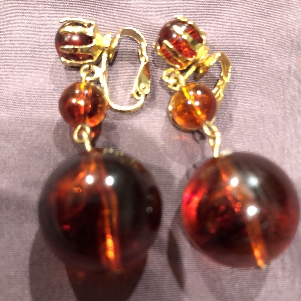Bohemian Tortoise ball drop vintage earrings.